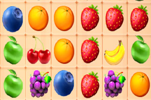 A vibrant grid of colorful fruit icons, including strawberries, blueberries, oranges, apples, grapes, bananas, and cherries, arranged in a tile pattern