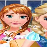 This image features two animated characters, one with blonde hair in a beautiful braid and the other with auburn hair in braids, both smiling next to a snowman, set against a colorful background with a festive atmosphere