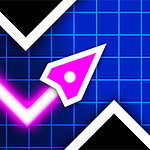 A stylized graphic featuring a pink arrow on a blue grid background with black triangular shapes, symbolizing progress or growth in data visualization