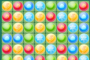 A colorful grid featuring various circular gems in shades of blue, green, red, yellow, and additional symbols like snowflakes and lightning bolts