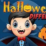 A cheerful cartoon boy dressed as a vampire with a bow tie stands beside a carved pumpkin, with a whimsical Halloween-themed background featuring bats and the text Halloween Differences