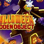 A vibrant Halloween-themed image featuring colorful pumpkins, ghosts, and other spooky elements, centered around the title Halloween Hidden Object in bold, playful letters against a dark background