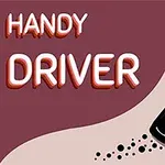 A stylized image featuring a black car making a turn on a road, accompanied by the text HANDY DRIVER in bold, eye-catching letters