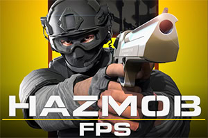 A masked soldier in tactical gear aims a futuristic handgun, set against a vibrant yellow background with bold text at the bottom