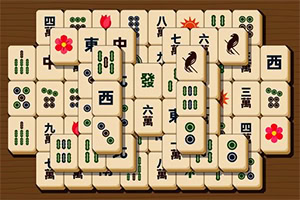 A layout of rectangular tiles featuring various symbols and numbers, arranged in a grid pattern on a wooden background