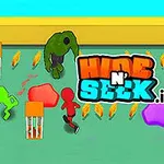 Colorful cartoon-style graphics depicting characters in a playful setting, featuring the title Hide n Seek