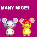 A vibrant, cartoonish illustration featuring three colorful mice in different hats against a bright pink background, with the text HOW MANY MICE?