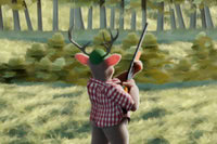Play as a deer hunting 50 human birds in your garden with a shotgun