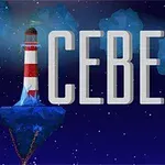 A vibrant digital illustration featuring a red-and-white striped lighthouse atop a floating iceberg, surrounded by stylized blue clouds and jellyfish, with the word ICEBERG prominently displayed in bold, white font