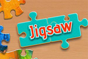 A colorful graphic featuring the word Jigsaw in bold letters, surrounded by puzzle pieces on a wooden background