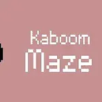 The image features a simple pixel-art bomb character on a pink background, accompanied by the text Kaboom Maze in white, playful font