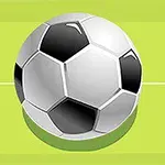 A cartoon-style illustration of a classic black and white soccer ball centered on a bright green soccer field background