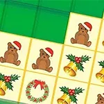 A colorful grid of festive tiles featuring cartoon bears in Santa hats, holiday bells, and wreaths, ideal for a Christmas-themed game or puzzle