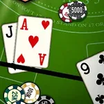 A close-up view of a blackjack table featuring two playing cards (Ace of Hearts and Jack of Hearts) alongside a 9 of Clubs, surrounded by various poker chips on a green felt surface