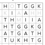 A grid filled with letters arranged in rows and columns, with some letters appearing in a lighter shade, suggesting a puzzle or word search format