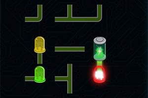 A dark background features a circuit-like design with green, yellow, and red lights, along with a battery icon emitting a glowing energy symbol