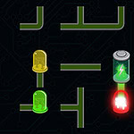 A dark background features a circuit-like design with green, yellow, and red lights, along with a battery icon emitting a glowing energy symbol