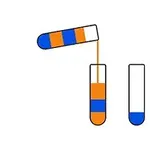 An illustration showing a test tube with a blue and orange liquid being transferred from a striped pipette to an empty test tube, demonstrating a lab experiment