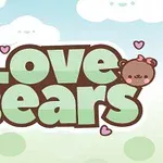 A playful and colorful graphic featuring the words Love Bears in large, stylized letters, accompanied by cute, cartoonish bear faces and small hearts against a soft, pastel background with clouds