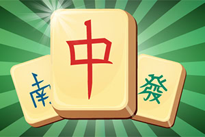 Three game tiles are displayed, with one prominently featuring a red character in the center and two additional tiles with green characters on either side, all set against a vibrant, radiating green background