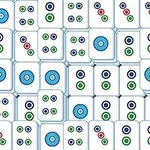 A grid of Mahjong tiles featuring various circular designs in blue, green, and red on a white background, arranged systematically for gameplay