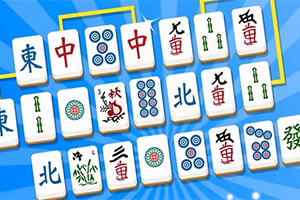 A colorful arrangement of traditional tiles featuring various symbols, including dots, circles, and characters, set against a bright blue background with sunburst graphics