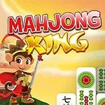 A colorful game title Mahjong King featuring a cheerful cartoon character and various Mahjong tiles in the foreground, set against a bright background