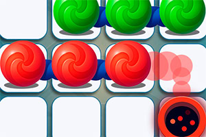 Marble Puzzle Quest Colorful swirls in red and green are arranged on a grid background, with some empty squares and a circular object in the bottom right corner