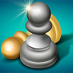A shiny silver pawn surrounded by gold and light-colored pawns, set against a blue-green background