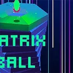 A vibrant 3D graphic featuring a stacked hexagonal tower with a green ball at the top and the text MATRIX BALL prominently displayed, set against a dark background with colorful vertical lines