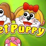 A colorful cartoon image featuring a cute dog and a cheerful cat with big eyes, set against a vibrant green background, accompanied by the text Meet Puppy in bold, playful font