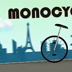 An illustration of a unicycle with the word MONOCYCLE above it, set against a blue sky with silhouette landmarks like the Eiffel Tower and a windmill in the background