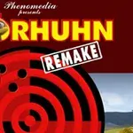 The image features the logo of Moorhuhn Remake, showcasing a cartoon chicken character in front of a bullseye target, with a scenic background