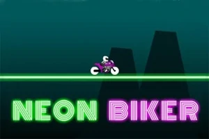 A vibrant, neon-themed graphic featuring a cartoon biker on a motorcycle with the text NEON BIKER in bright pink and green letters against a dark background