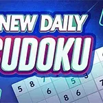 The image features the text New Daily Sudoku in bold, colorful letters against a blue background, accompanied by a partially filled Sudoku grid and numbers, suggesting a daily puzzle challenge