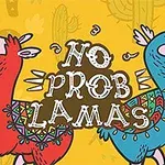 A vibrant illustration featuring two llamas, one red and one blue, adorned with decorative patterns, alongside the playful phrase No Prob Lamas against a yellow background with cacti