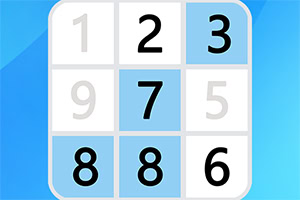 A blue-themed number puzzle grid with black and gray digits in white and light blue squares