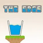 The image features the phrase ON THE EDGE above a glass filled with blue water, which is precariously positioned on the edge of a grassy surface