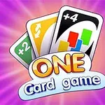 The image features the logo for the ONE Card Game, prominently displaying colorful cards with symbols and numbers against a vibrant purple background