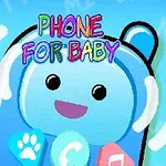 A colorful cartoon-style baby phone featuring a smiling character, with the text PHONE FOR BABY above and various app icons like a phone and music note