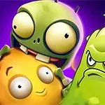 A colorful image featuring cartoon characters: a green alien with large eyes, a smiling orange creature, and an annoyed green vegetable, set against a purple background