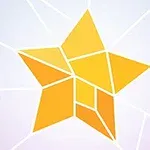 A stylized geometric yellow star on a softly gradient background with white angular lines intersecting