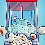 A colorful graphic of a popcorn machine filled with fluffy popcorn, with kernels popping out and a scoop inside, set against a bright blue background