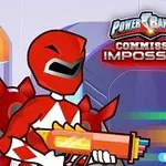 A cartoon-style red Power Ranger character holding a colorful blaster, with the title Power Rangers: Commission Impossible displayed prominently above