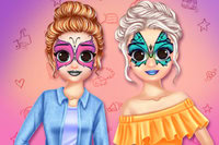 Help Anna and Elsa with face art, hairstyles, and outfits for their fashion blog