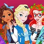 Three animated princesses, including a blonde with braided hair (Elsa), a brunette with a headband (Moana), and a redhead adorned with foliage (Ariel), are playfully posing with colorful signs that read Big and 