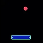 A simple computer game interface featuring a red ball hovering above a blue paddle on a black background, resembling classic arcade-style gameplay