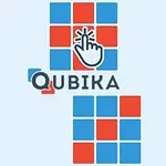 The image features a stylized logo for QUBIKA with colorful blue and red squares and a hand cursor icon, suggesting interactive elements and a modern design