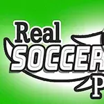 The image features the text Real SOCCER PRO in bold, stylized font, accompanied by a black and white soccer ball, all set against a vibrant green background