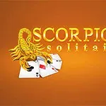 A bold logo featuring the title SCORPION Solitaire with a stylized yellow scorpion and playing cards against a vibrant orange background